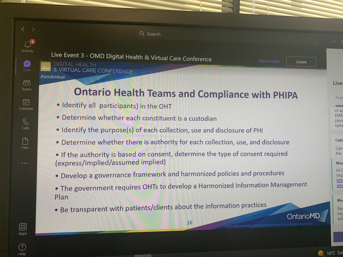 Another important topic at #omdvirtual @OHTs and data sharing. Dr @DrLeeDonohue takes us through what the responsibilities and practices are.