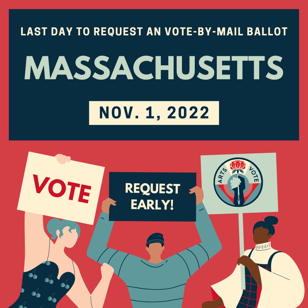 CreateTheVoteMA's tweet image. Want to vote by mail in the Nov 8 election? Today is the deadline to apply to have your ballot mailed to you. Application: sec.state.ma.us/ele/eleabsente… #mapoli #CTVMA2022 #CreateTheVoteMA #artsvote @ArtsActionFund