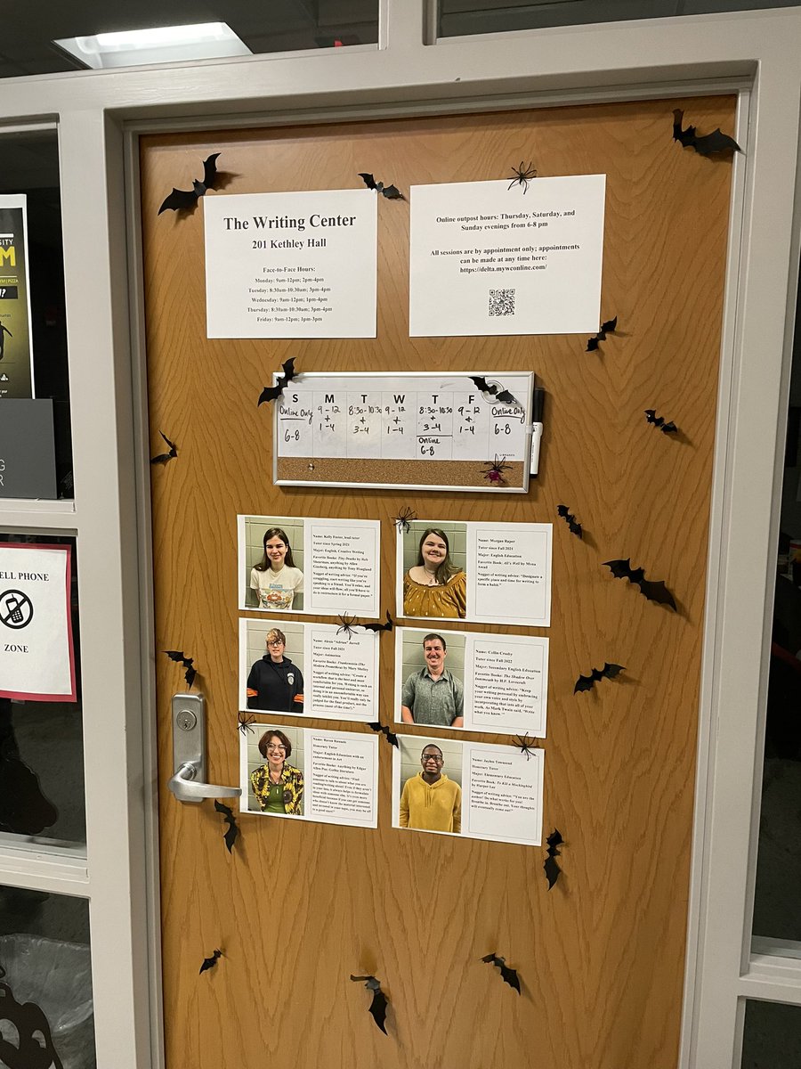 DeltaStateWC's tweet image. Don’t be scared to ask for help! Our door is looking a little spooky, but our tutors would never frighten you. Book an appointment with us today—don’t be haunted by a missed opportunity! 👻💚