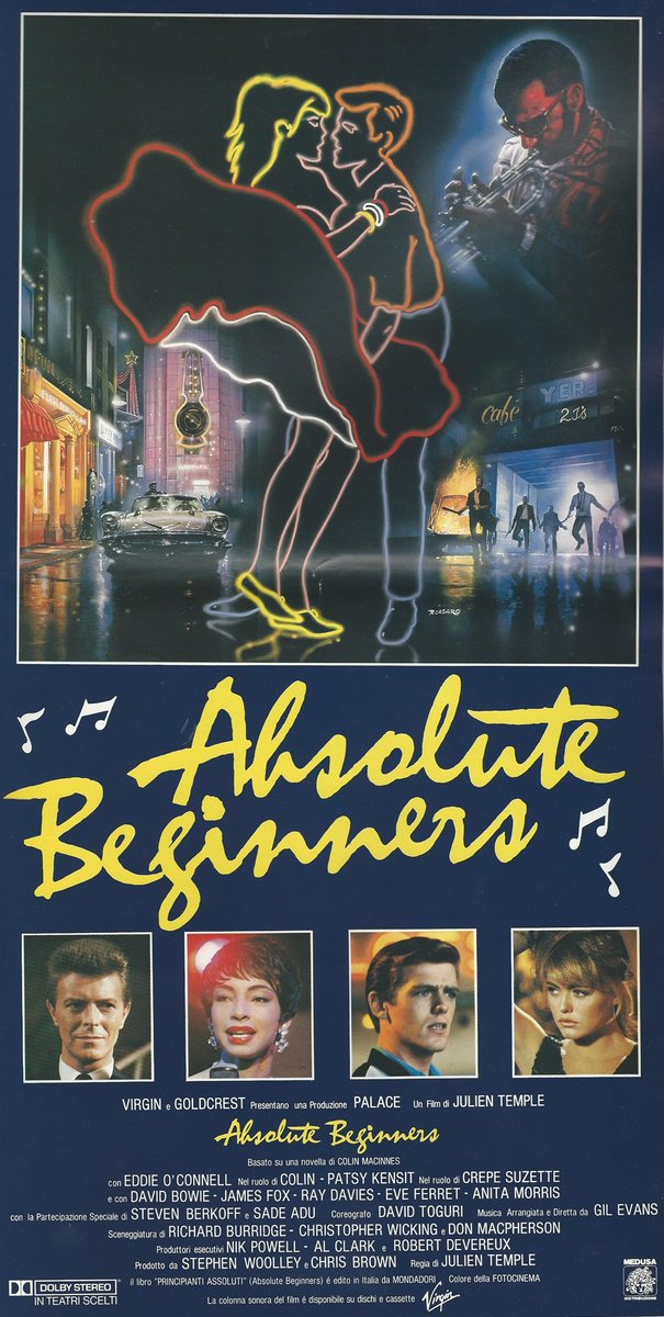 yesterdaypills's tweet photo. Musical tratto dall'omonimo libro del 1959 di #ColinMacInnes che annunciò l’età della #SwingingLondon. Presentato fuori concorso al Festival di Cannes 1986, è ricordato principalmente per il cast formato da #DavidBowie, #Sade, #PatsyKensit e per la colonna sonora.
@pilloledirock https://t.co/VaQZSU3VTc