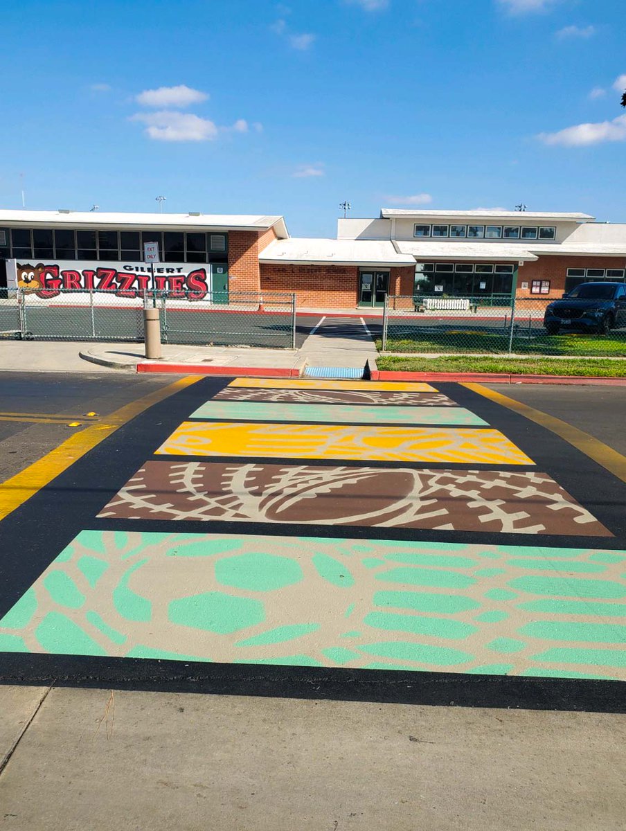 BuenaParkCA's tweet photo. The City’s Art in Public Places program added a sports-themed crosswalk in front of Gilbert Elementary School.
This project, approved by the Cultural &amp; Fine Arts Commission, builds on other art installations throughout the City that bring art into our residents’ everyday life. https://t.co/GOhQrgZZvC