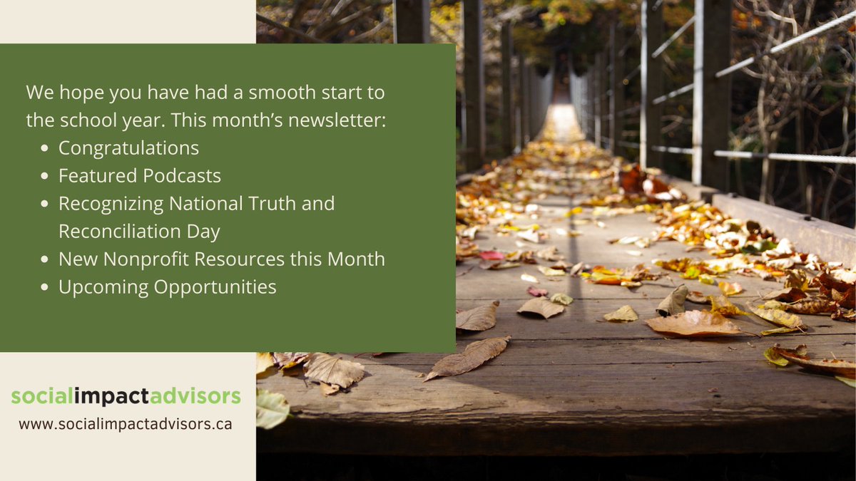 This month we welcome new staff, clients and share our latest podcasts. We also recognize NationalTruthand Reconciliation day and share how we are particiapting in learning #nonprofit #newsletter #funding mailchi.mp/b653bf246c0d/s…