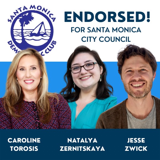 Santa Monica Democratic Club (@santamonicadems) on Twitter photo Congratulations to our endorsed City Council candidates: Caroline Torosis, <a href="/nhrushka/">Natalya Zernitskaya</a>, and <a href="/jessezwick/">Jesse Zwick</a>! Congratulations to our endorsed City Council candidates: Caroline Torosis, <a href="/nhrushka/">Natalya Zernitskaya</a>, and <a href="/jessezwick/">Jesse Zwick</a>!