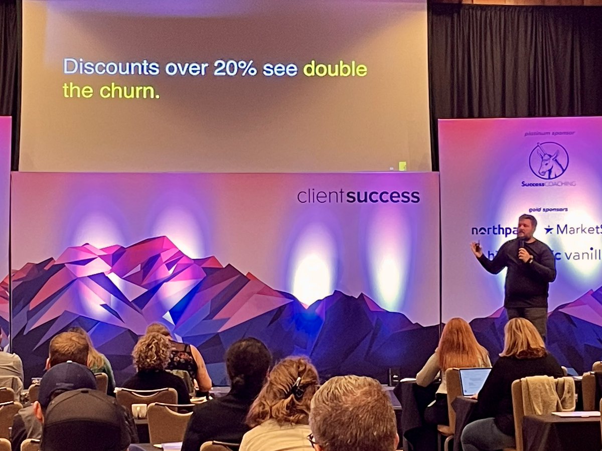 JordanOlivero1's tweet photo. “Discounts over 20% see double the churn” @Patticus via @ProfitWell #cs100summit #customersuccess #sales https://t.co/rEw15B0lqB