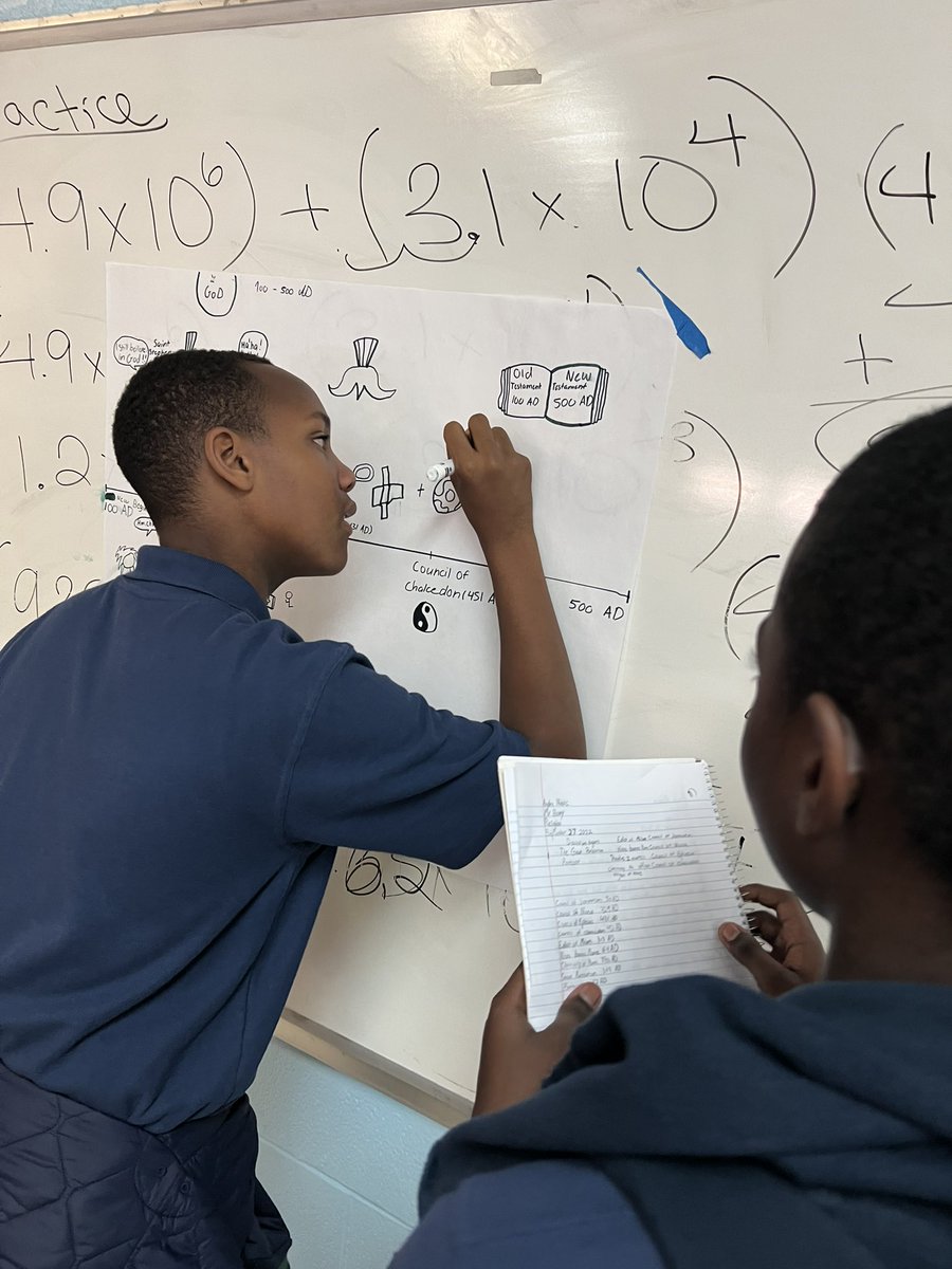 Grade8SFABX's tweet photo. @Grade8SFABX hard at work on timelines for the first 500 years of Church history. It helps them understand that many significant events occurred in the same eras of the early Church. @SFABronx #religion #history https://t.co/OWF95nn4Yq