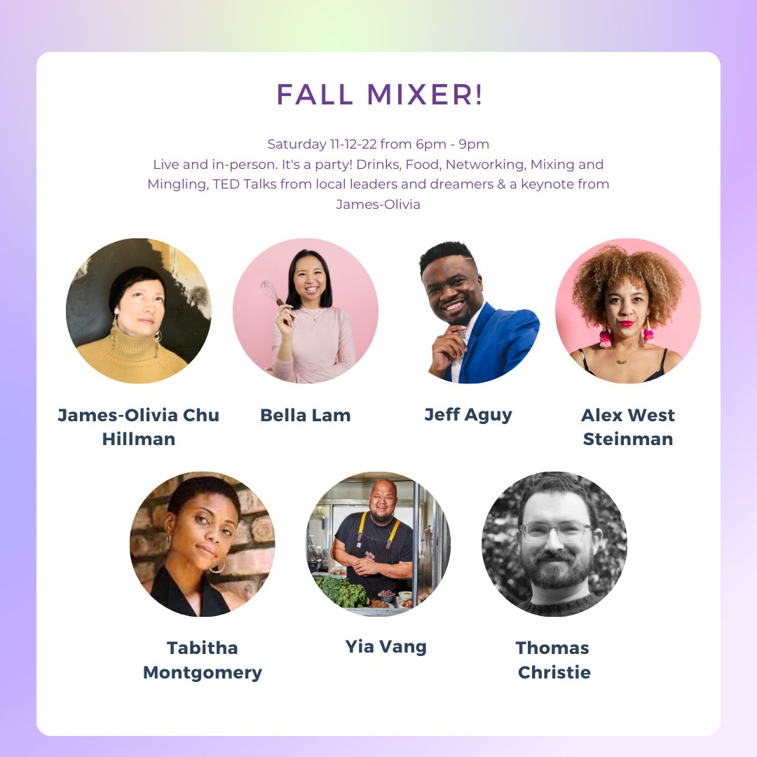 For anyone in Minneapolis in November, I'm throwing a Fall Mixer 😏 🎉. 

The amazing humans speaking includes James-Olivia Chu Hillman, <a href="/al_weststeinman/">Alex West Steinman</a>, <a href="/2043vision/">Jeff Aguy</a>, Yia Vang, Tabitha Montgomery, Bella Lam, and Thomas Christie.

Hope you can join :).

eventbrite.com/e/fall-mixer-a…