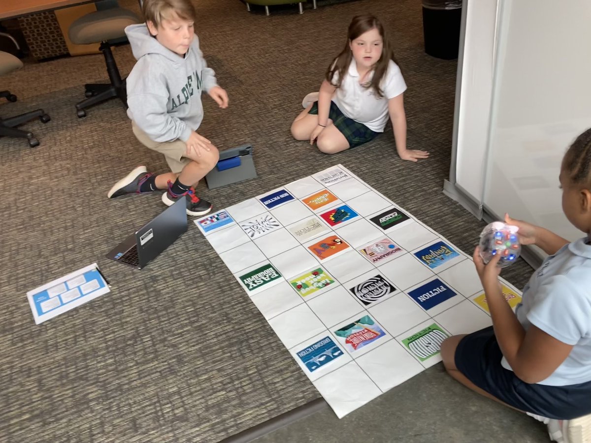 Having a lot of fun playing Genre Team Bingo with Third Grade! Teams split jobs including coding bee bots to travel to different sections, finding books in the library, and searching books up on our online catalog. Students were so engaged and had so much fun! #trinitylearns