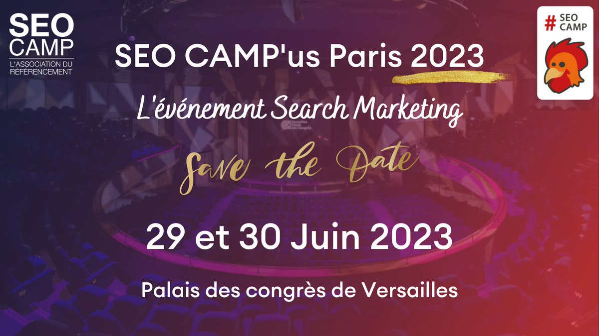 On a une grande annonce à vous faire 📣

Le #SEOCAMPus Paris est à peine passé mais on repart déjà sur la préparation du prochain qui s'annonce encore plus fabuleux 🤩

👑 15ieme édition
🎂 15 ans du SEO CAMP
📍 Palais des Congrès de Versailles
🗓 Juin 2023

Stay tuned 😎