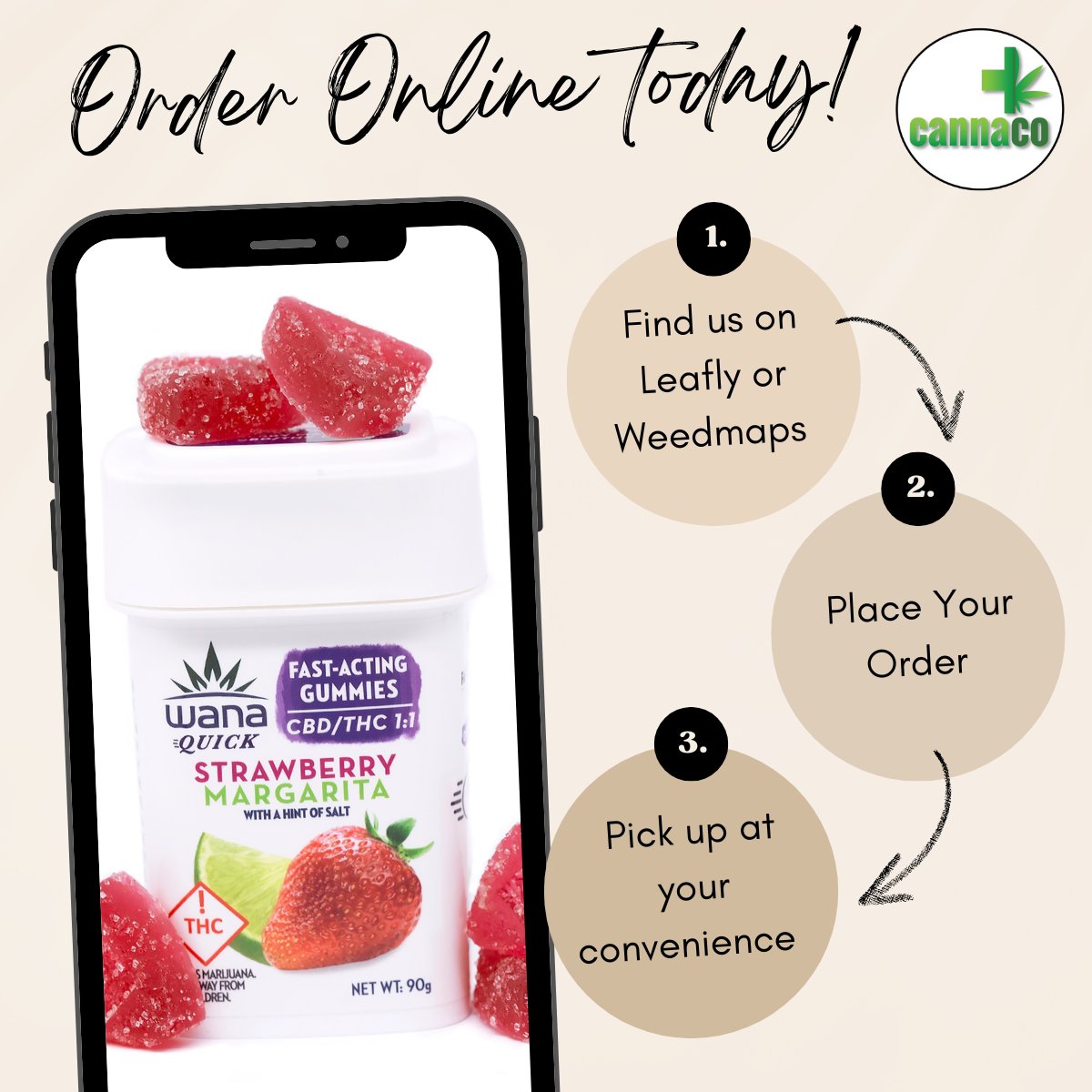Cannaco_Rec's tweet photo. There are just three easy steps to ordering online. Order from us on @leafly and @weedmaps!

Or order on our website: https://t.co/pQZ5yIMwyB

#cannacorec #cannaco #rec #cannaco_rec #orderonline #orderonlinetoday #ordertoday #onlineordering #leafly #weedmaps https://t.co/4AifeZabZz