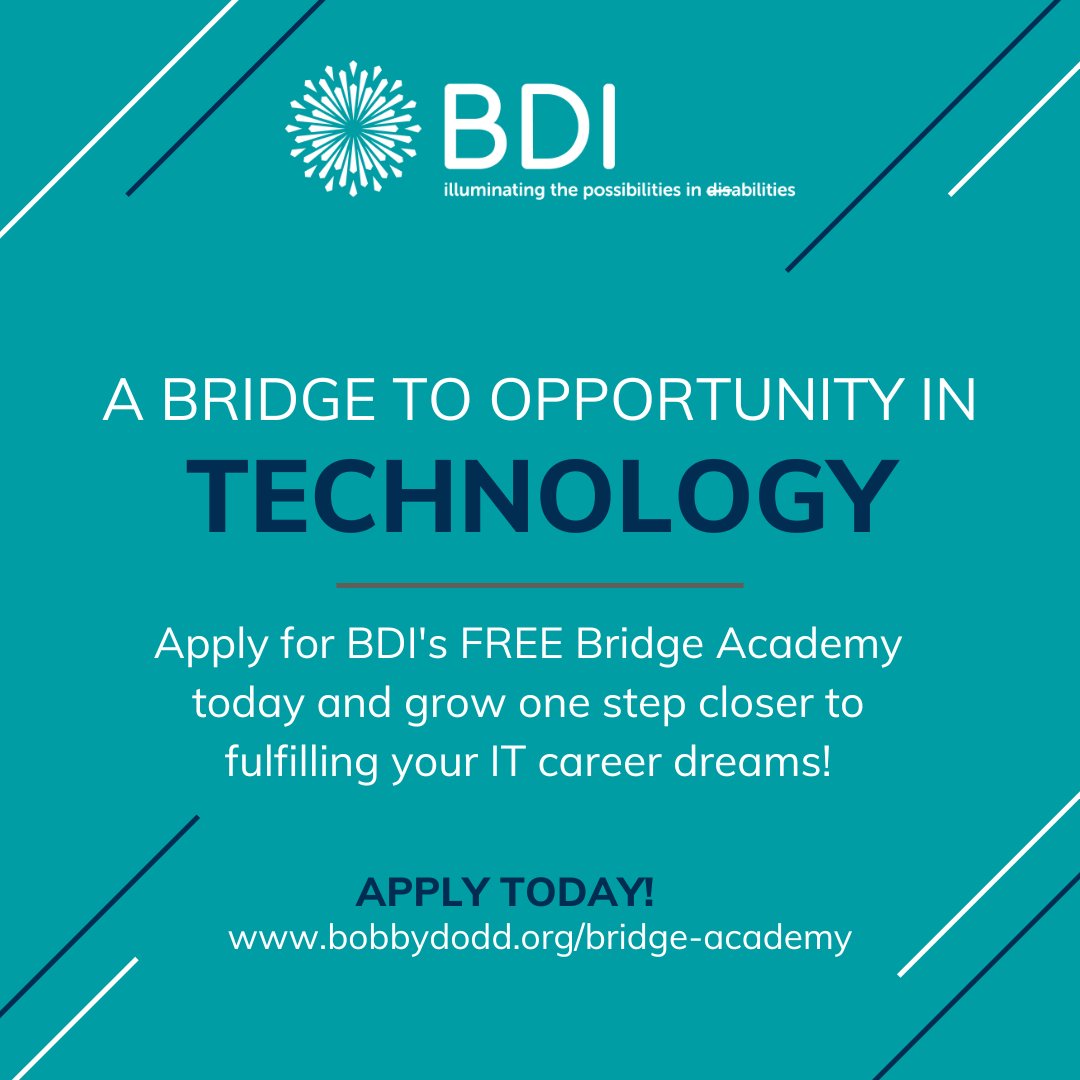 A career in IT is waiting for you! BDI's Bridge Academy is a FREE IT training for people with disabilities based on the Cisco Networking Academy curriculum. Apply today: bobbydodd.org/bridge-academy/. #PWD #CiscoNetworking