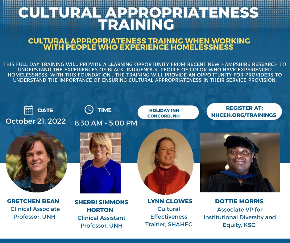 Join us for a Cultural Appropriateness Training on October 21st at the Holiday Inn in Concord, NH. Register at: nhceh.org/training-educa…