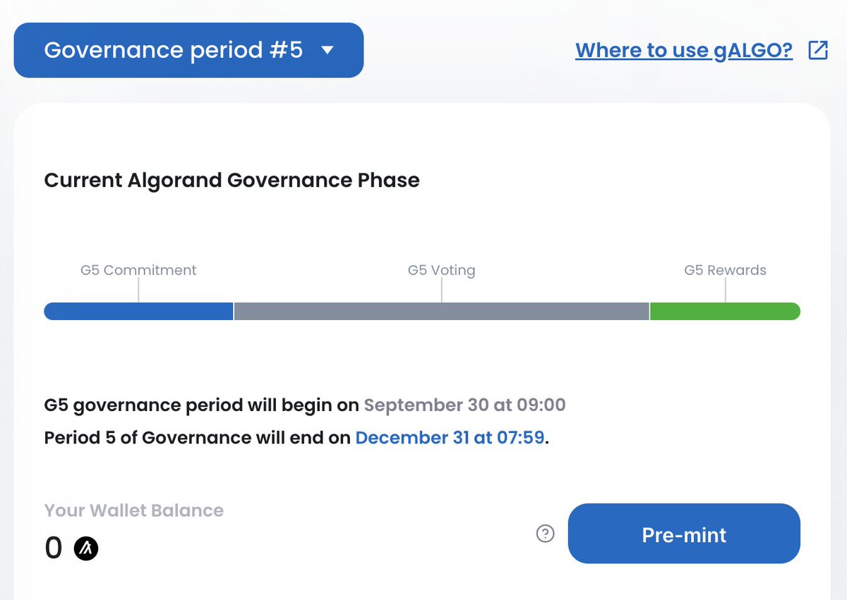 FolksFinance's tweet photo. (2/2) Make sure you select "Governance period #5" at the top of the page to access the #Gov5 Pre-Mint modal.
https://t.co/bH9rhxhFQpโฆ
Videos and articles explaining this process will be published in the coming days, so stay tuned for those! ๐
$gALGO $ALGO https://t.co/A7zzlv3FoT