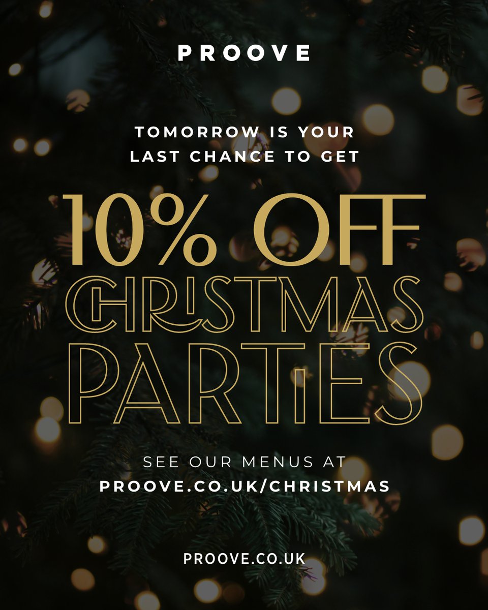 Tomorrow is your last chance to get 10% off your Christmas party! Deposits must be paid by 30th September 2022 to receive the discount | Christmas menu's available from 25th November to 31st Dec | *Terms & Conditions apply: bit.ly/3xpkJ5M