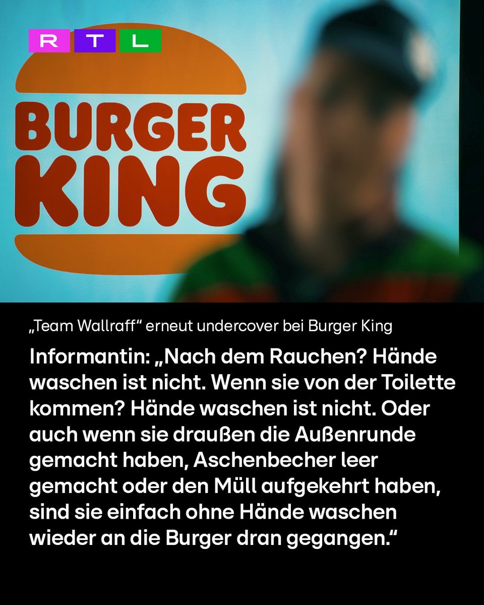Vor 8 Jahren war das #TeamWallraff bereits bei #BurgerKing undercover. Zahlreiche Zuschriften von Informant:innen, die Günter #Wallraff und sein Team seitdem immer wieder erhalten, lassen vermuten, dass es sich nicht überall verbessert hat - und unsere Recherchen bestätigen dies.