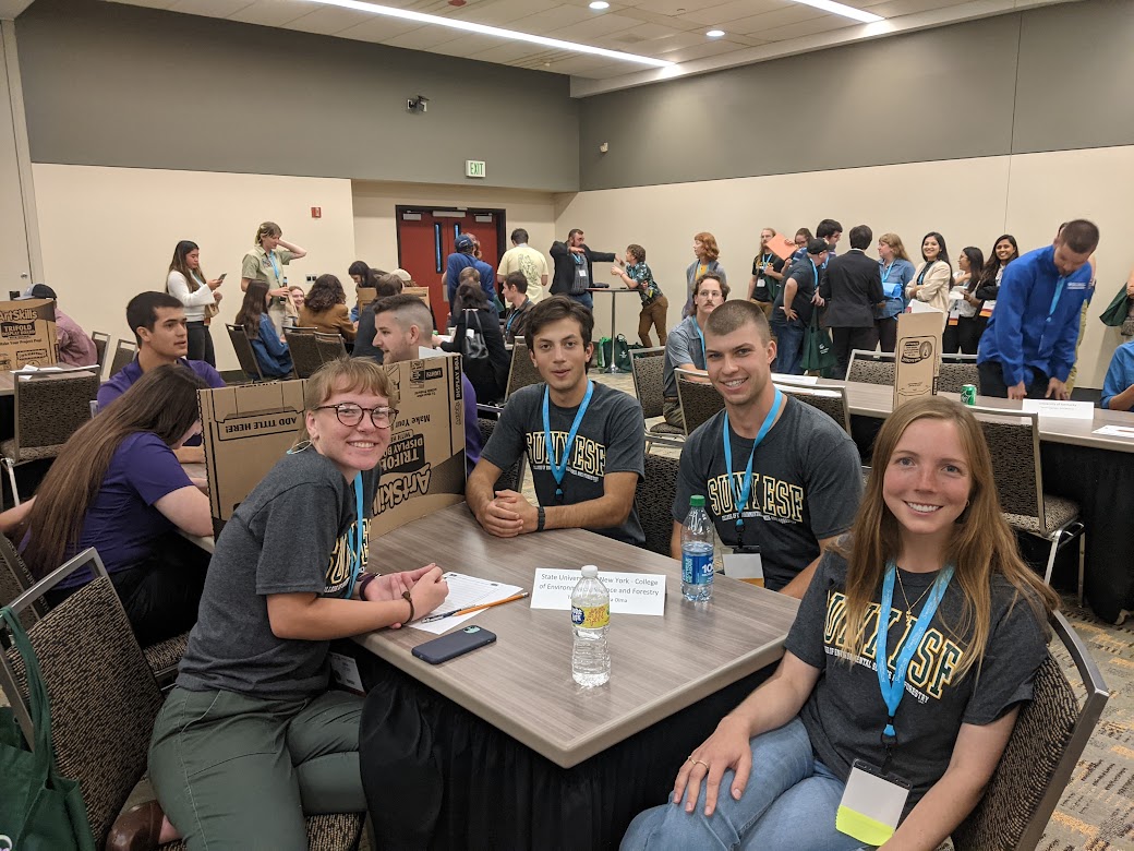 sunyesfalumni's tweet photo. Congrats to ESFโs Mira Olma, Nick Mangiamele, Zachary Rouisse and Ashley Carter for making it to the Elite 8 at the 2022 Society of American Foresters (SAF) National Convention Quiz Bowl! ๐ Way to go Stumpies!
#sunyesfalumni #sunyesf https://t.co/nvYVTuSrk0