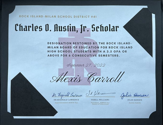 I’m proud to say I have earned the Charles O. Austin, Jr. Scholar award!  Students received this by earning a 3.5 GPA or above for 6 consecutive semesters! Let’s keep it going❤️