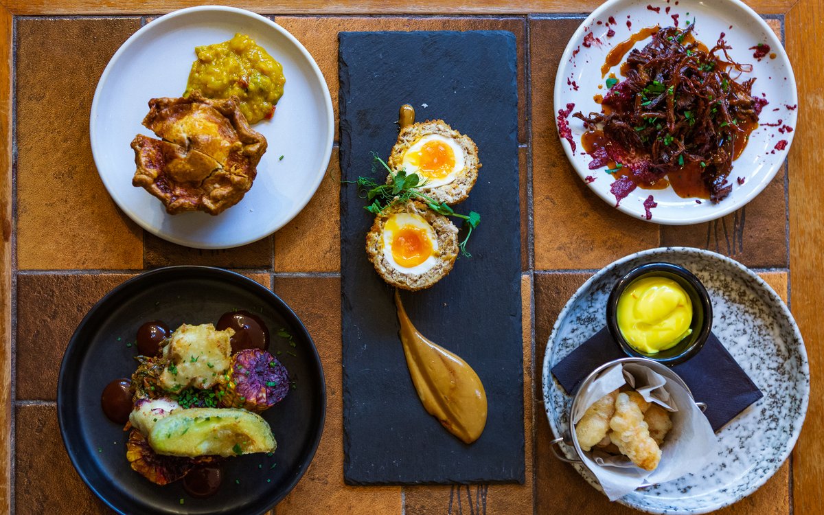 A few goodies from our current bar snack menu 😍
On the left - Hand Raised Pork Pie &amp; the PBQ - Plant Based BBQ, in the middle The Scotched Egg , &amp; on the right is the Krisket - pulled smoked brisket fried until crispy, &amp; Skate Knobs.
Available 12pm - 9pm