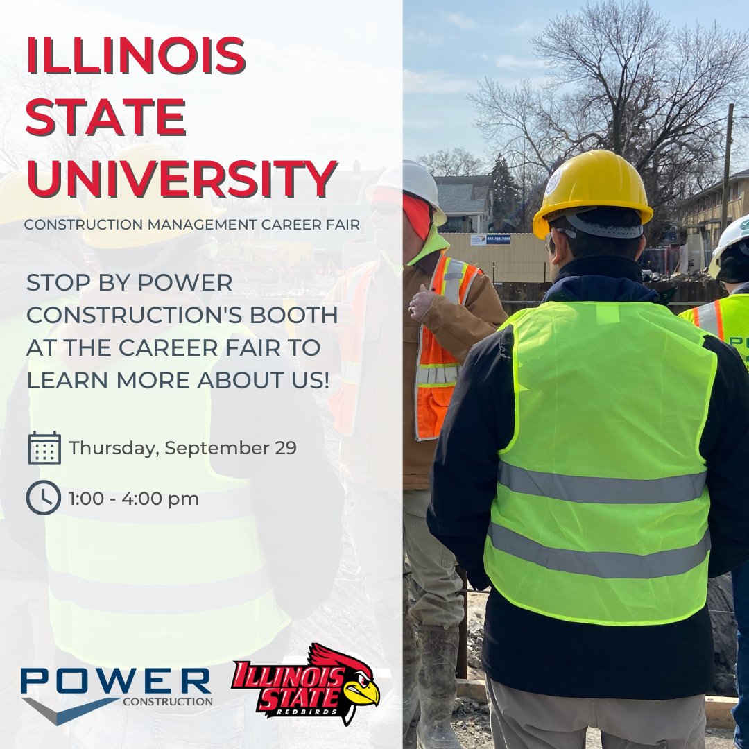 Calling all Red Birds 🐦
Stop by our table today at the Construction Management Career Fair! #careersinconstruction #Poweryourcareer #GrowwithPower #internship #recruiting #IllinoisStateU #RedbirdProud <a href="/IllinoisStateU/">Illinois State</a>