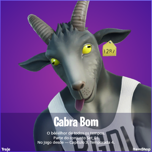 iannzits's tweet image. O Traje Cabra Bom foi descriptografado no pak1006. Ele é da raridade Série Lendas dos Jogos e pertence ao jogo GOAT Simulator.

PNGs no meu Drive: bit.ly/drive-iannzits #Fortnite