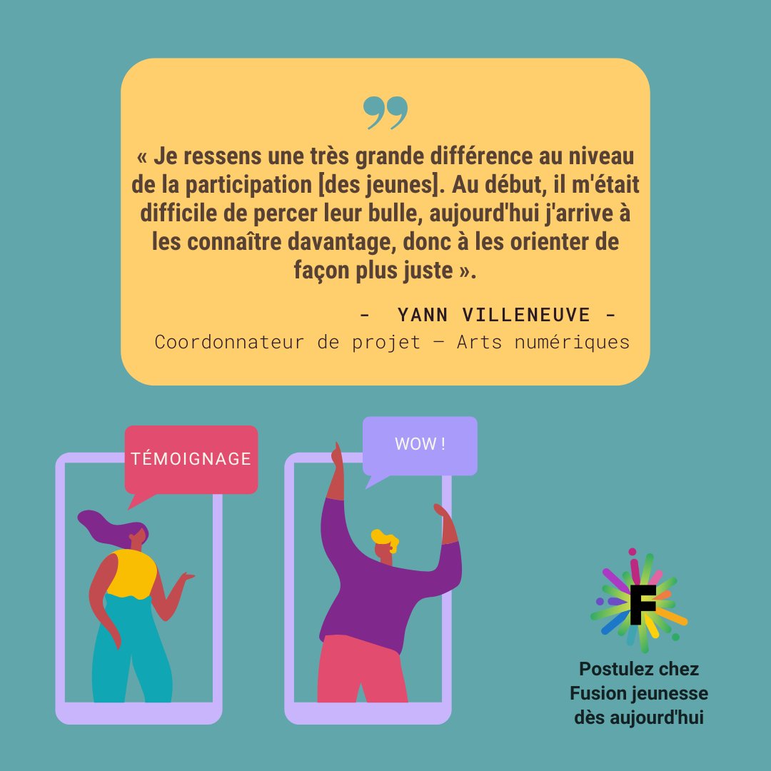 [ #Témoignage de coordo ] Découvre le rôle d'un.e coordonnateur‧trice de projet chez Fusion Jeunesse et bit.ly/RejoinsFusionJ…

#éducation #emploi #emploiétudiant #coordonnateur #coordonnatrice #projetscolaire #cinéma