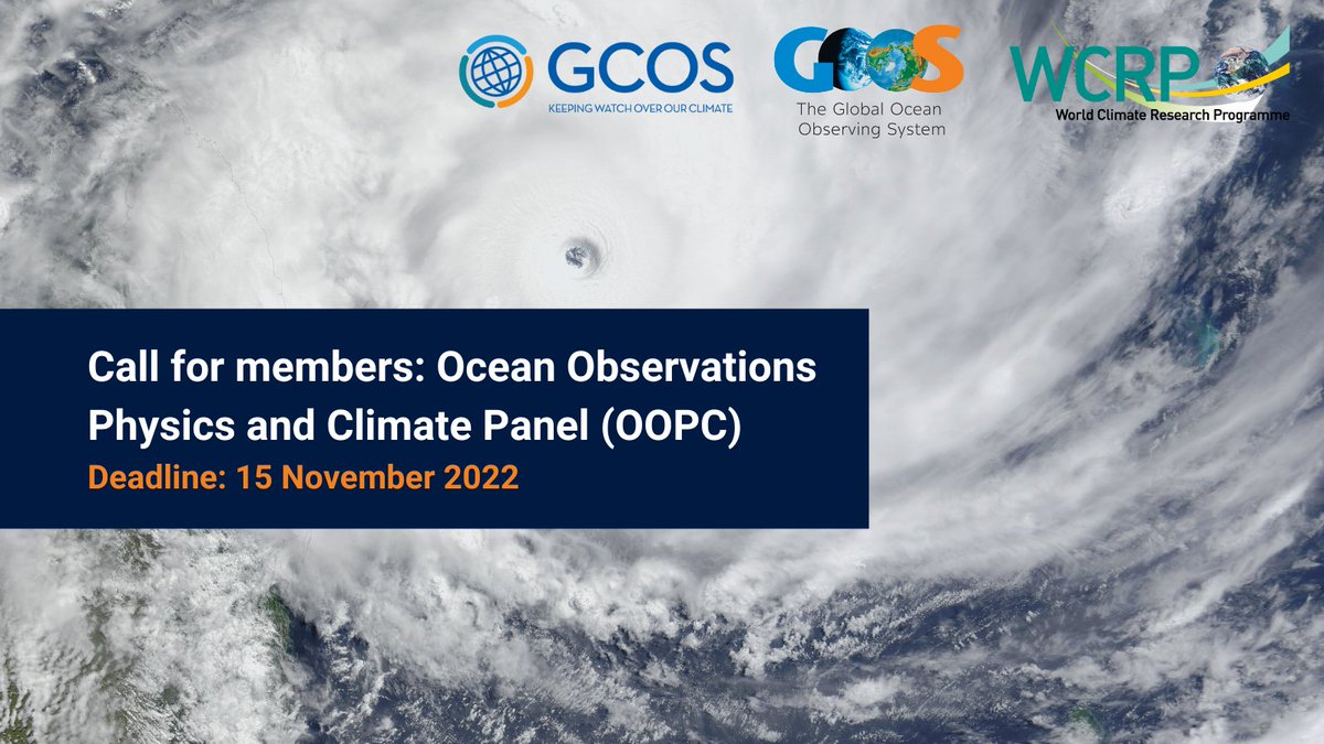 📣Call for members: GOOS Physics and Climate Panel

The GOOS Ocean Observations Physics and Climate Panel (OOPC) is in search of oceanographic experts interested in joining the panel.

Read more &amp; apply: bit.ly/3ClXiOY
📅Deadline: 15 November 2022