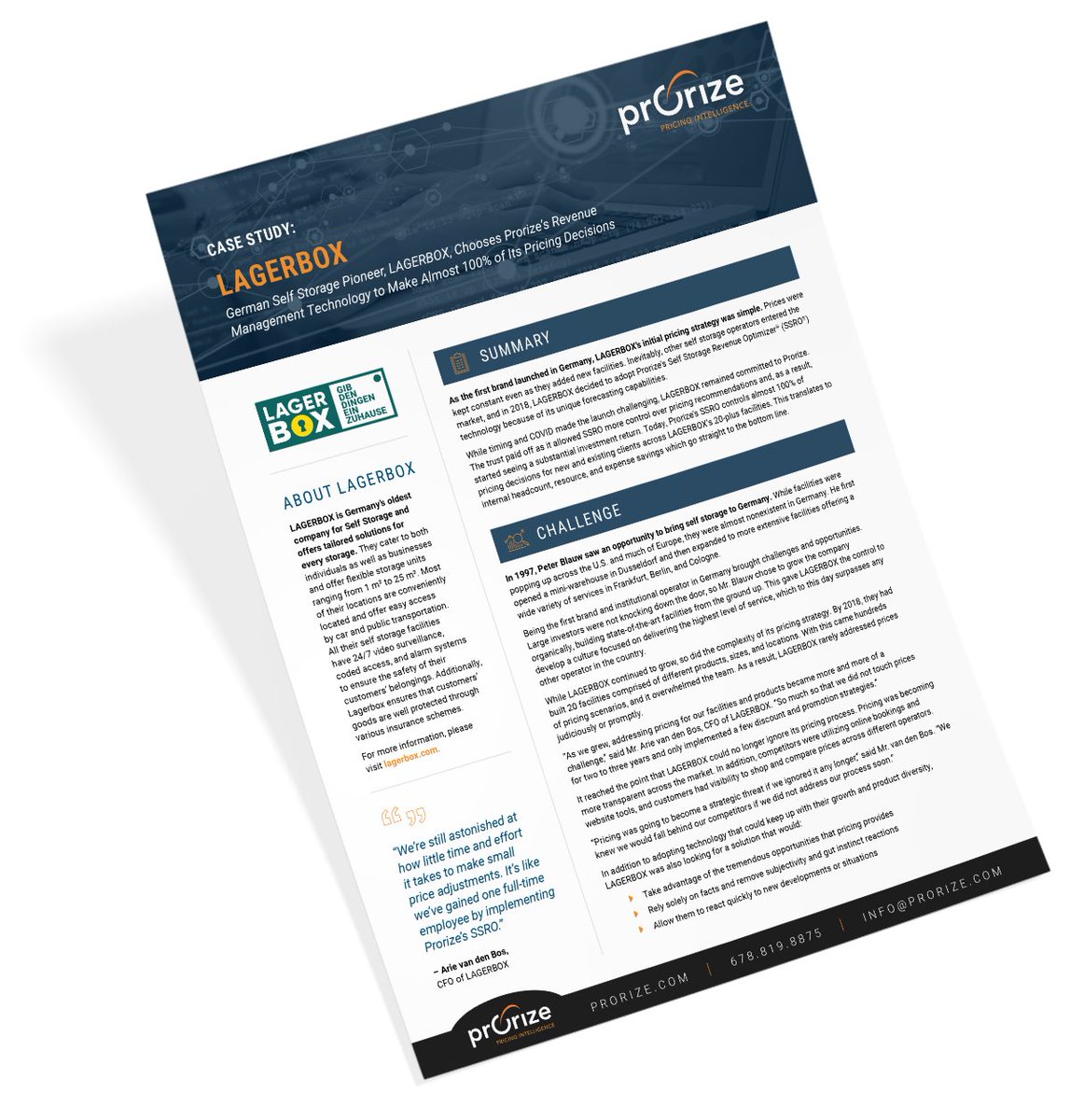 prorize's tweet photo. German #selfstorage operator, Lagerbox, went from never changing rates to depending almost 100% on Prorize’s #revenuemanagement to make pricing decisions daily. Discover how it’s impacted their efficiencies &amp; bottom line in our latest case study.  https://t.co/Z8r2V84MnM https://t.co/8CDcw9OEFn