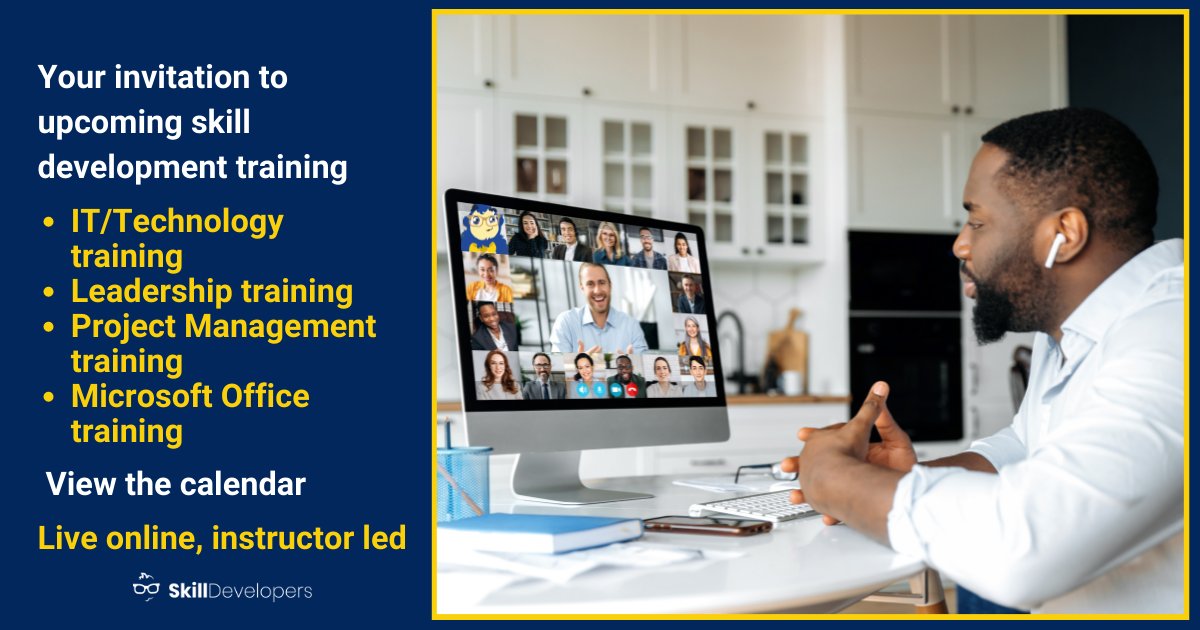 View the calendar here: skilldevelopers.com/schedule/
Invest in your yourself &amp; your employees. Trade a few hours in to upskill &amp; reskill for months or years of ROImpact including better making business decisions, boosting morale and productivity, and staying ahead of the competition.