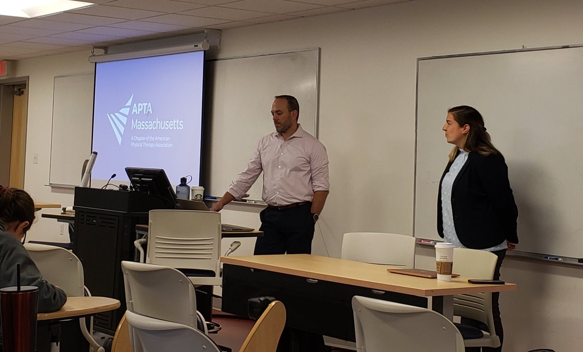 UMLPTKChair's tweet photo. We are so grateful to @eric_folmar11  and @mkmurraydpt for coming to guest lecture to our 1st Yr DPT students this AM! Great info and message on why and how to get involved in the @Aptaofma @APTAtweets https://t.co/1dxfqM9lvd