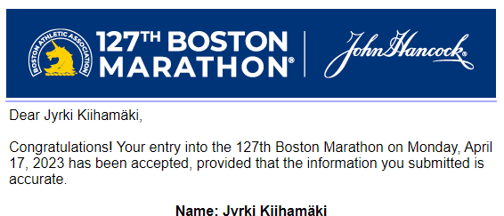 jkiihama's tweet photo. #BostonQualified, hunt for unicorn is on. Lots of kilometers to run ... I hope for snowless winter training in Helsinki. https://t.co/MWy9Ps9tcg