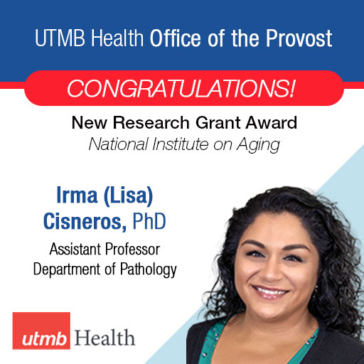 UTMB Provost's Office (@utmbprovost) on Twitter photo We are happy to congratulate Dr. Irma (Lisa) Cisneros, Assistant Professor in the Dept. of Pathology. She is PI on a new one-year high-priority research grant from <a href="/NIHAging/">The National Institute on Aging (NIA)</a> for "Targeting IDO in SARS-CoV2-induced Alzheimer's Disease progression." Dr. Kelly Dineley is co-I. We are happy to congratulate Dr. Irma (Lisa) Cisneros, Assistant Professor in the Dept. of Pathology. She is PI on a new one-year high-priority research grant from <a href="/NIHAging/">The National Institute on Aging (NIA)</a> for "Targeting IDO in SARS-CoV2-induced Alzheimer's Disease progression." Dr. Kelly Dineley is co-I.