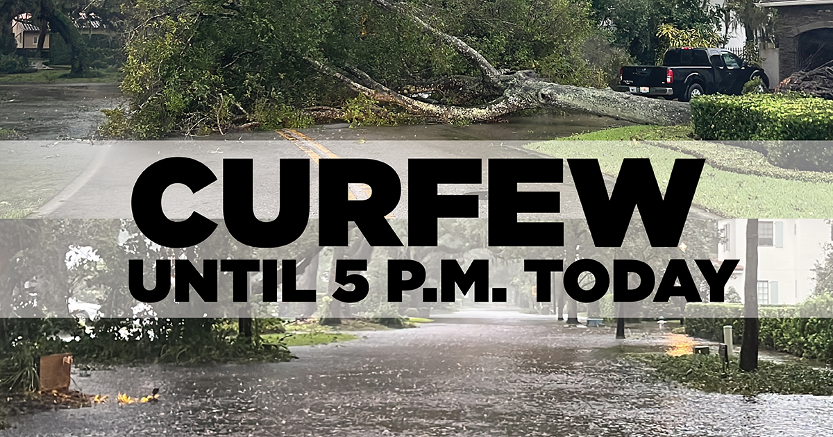 WinterParkFla's tweet photo. 🛑CURFEW: The City of Winter Park is issuing a curfew within city limits due to extensive flooding and tree debris making local roadways impassable. 
This curfew is effective until 5 p.m. today, and may be extended pending conditions of the roads.
https://t.co/Ze1Afs3uXm https://t.co/IMgcr5BsR4
