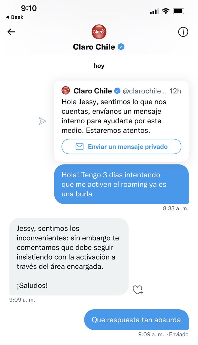 jessygv84's tweet photo. @clarochile_cl tengo un problema con la activación de mi roaming y esta es la GRAN SOLUCIÓN que me dan https://t.co/dB2JJIqc3T
