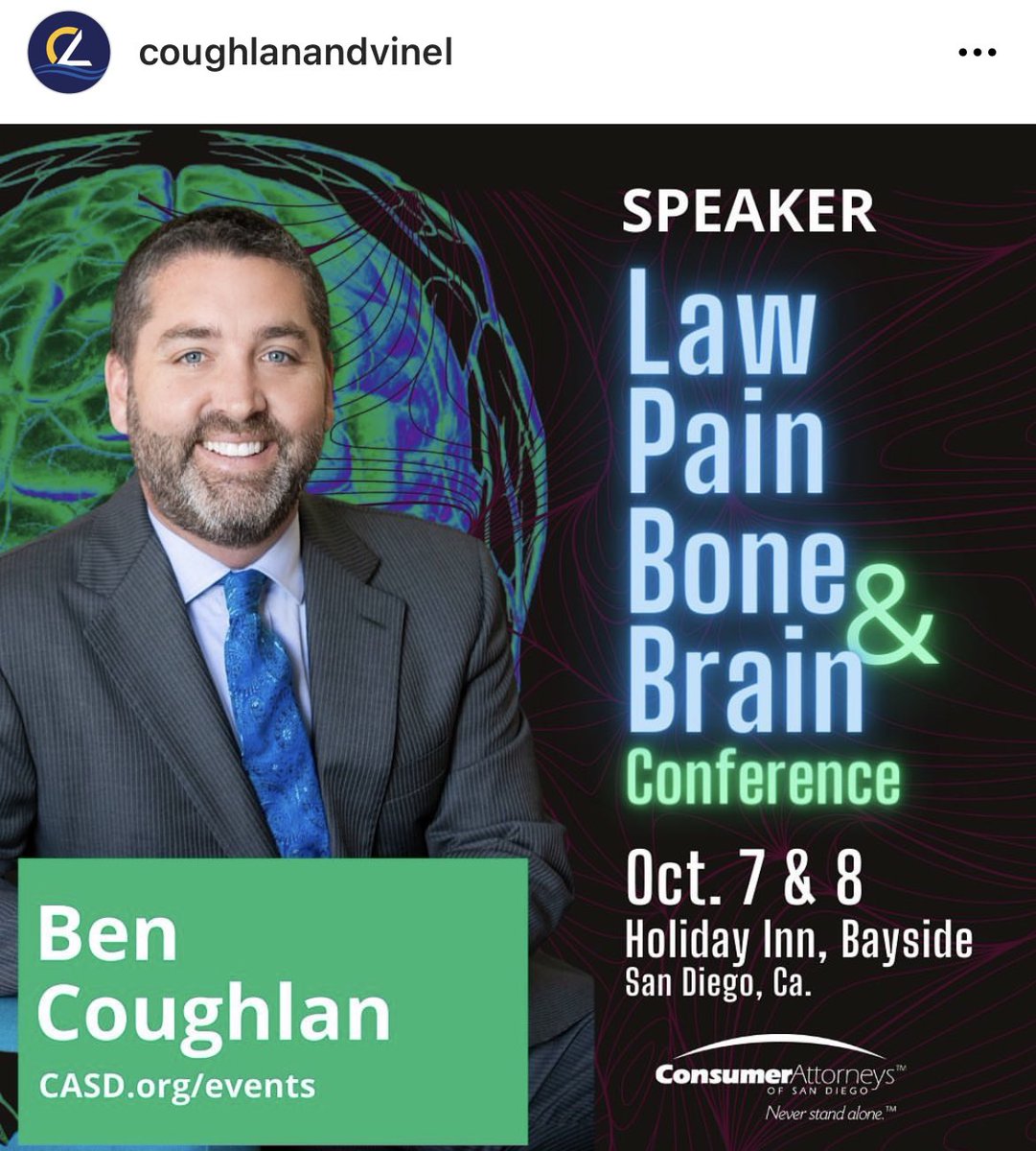 CoughlanVinel's tweet photo. Join us at the @CASDTweets Law Pain Bone and Brain Conference next week! https://t.co/T6jOQYFQiv