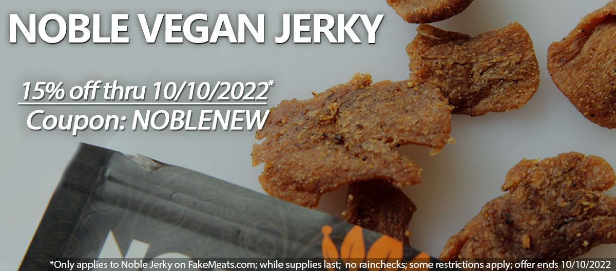 FakeMeats's tweet photo. 5 new flavors of Noble #vegan Jerky! Save 15% for a limited time on https://t.co/i2p6idkd43 https://t.co/3uiZO7jSUP #veganjerky #veganmeat #veganprotein #noblejerky #fakemeats https://t.co/R0PL9xOPAz