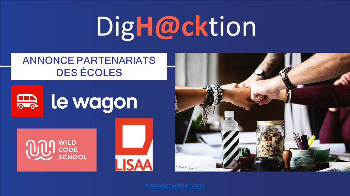 ✨Dighacktion a conclu trois nouveaux partenariats avec <a href="/Lewagonparis/">Le Wagon France</a>, <a href="/EcoleLISAA/">LISAA</a> et la <a href="/WildCodeSchool/">Wild Code School</a>. Merci à elles pour leur rôle crucial à assurer la #pluridisciplinarité du #hackathon.🙏🏻💡

👉 lewagon.com/fr
👉 lisaa.com/fr
👉 wildcodeschool.com/fr-FR