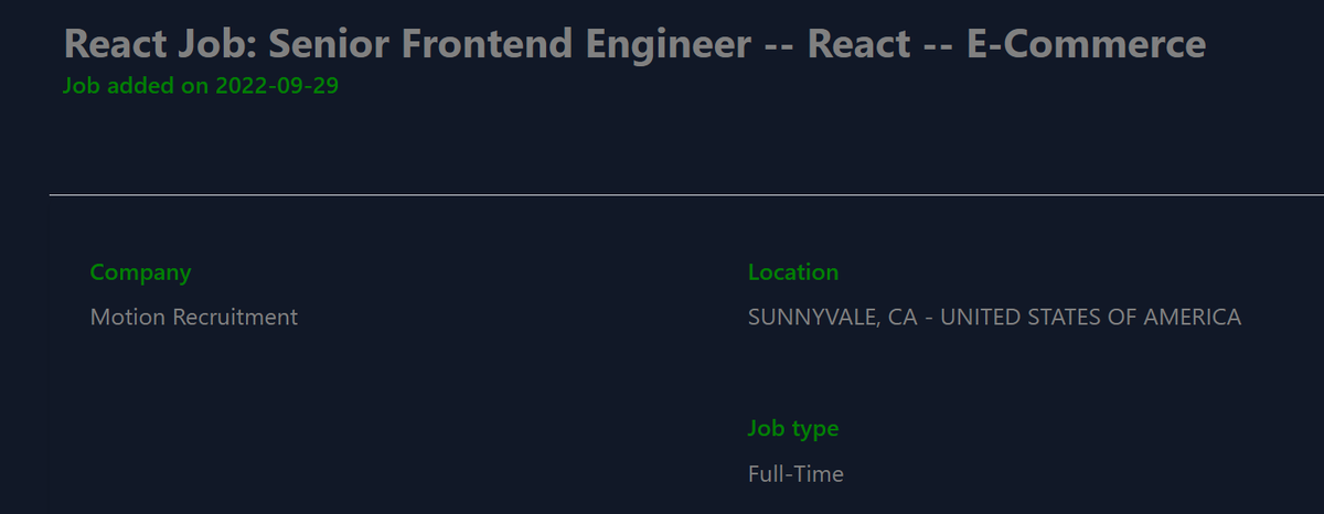 fullstackjob's tweet photo. New React JS Job: Senior Frontend Engineer -- React -- E-Commerce
#react #reactjs #javascript #JavaScriptJobs #JSJobs #techjobs #devjobs
https://t.co/C98SCs2uj9 https://t.co/2rZXbTPwqb