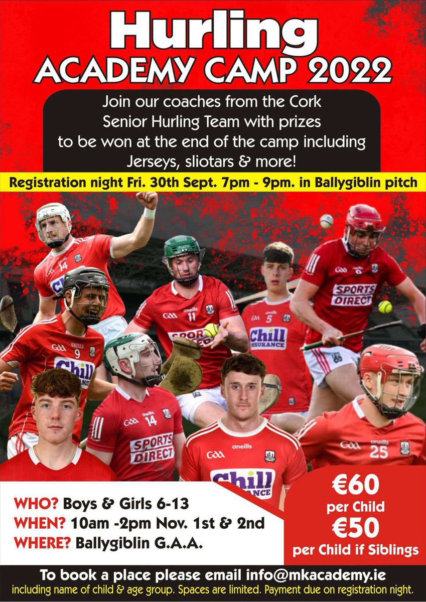 Don’t forget registration for <a href="/markkeane4798/">mark keane</a> camp is tomorrow evening 7-9 in Ballygiblin GAA Pitch <a href="/Ballygiblingaa/">Ballygiblin GAA</a> <a href="/GaaMitchelstown/">Mitchelstown Gaa</a>