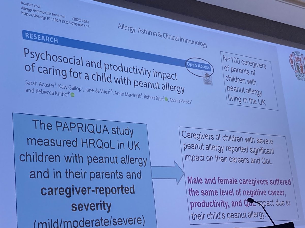 Study showing impact of food allergy in children affects both mothers and fathers in terms of quality of life and work productivity