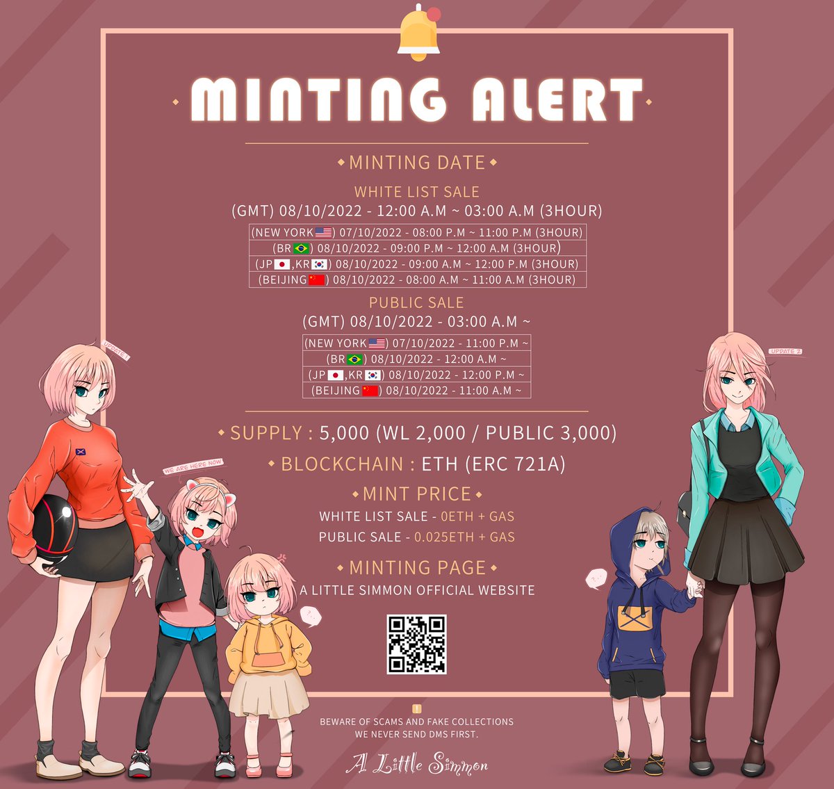 UtaNeko_m2e's tweet image. 歳をとるNFT 👶 #simmon 💫

ミント日程が発表されました🥳

📃 WLセール (2000枚)
10/8 9:00 〜 12:00
フリーミント+ ガス代

🤝 パブリックセール(3000枚)
10/8 12:00 〜
0.025ETH + ガス代

おそらくまだレベル7到達でWLゲットできると思います！
discord.gg/GEhrFMEduD

@little_simmon