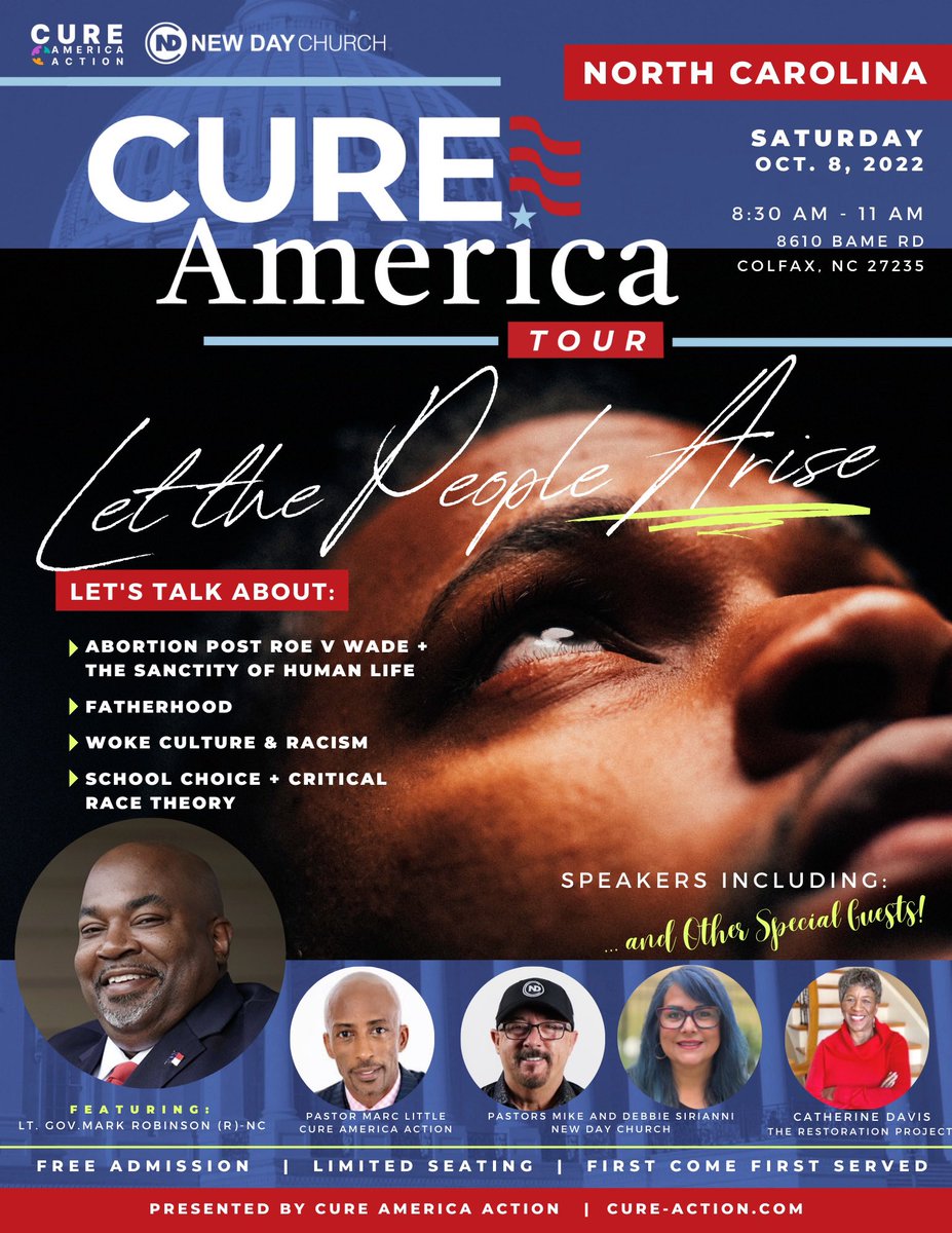 Realmarctlittle's tweet photo. Don’t miss @markrobinsonNC and me bring the heat to save our children and our nation on 10/8 at @NewDayChurchHP at 8:30a. You have no idea what the Lord has prepared. Show up. #standup #libertyisnotfree https://t.co/3xMaT0aAoJ