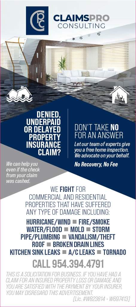 ClaimsProPA's tweet photo. Hurricane damage, Florida? Call is before you call your insurance agency. https://t.co/xYCVmlj2uQ