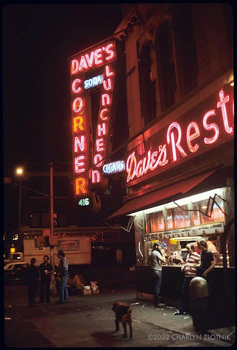 sohomemory's tweet photo. Dave’s Corner (SE corner of Broadway and Canal) at night, date unknown. Photo: Charlyn Zlotnik via NYC Nostalgia, an outrageously fantastic Tumblr page with what must be thousands of great photos (https://t.co/C0f1ltcpuY) #SoHomemory https://t.co/U7gg2gkT0f