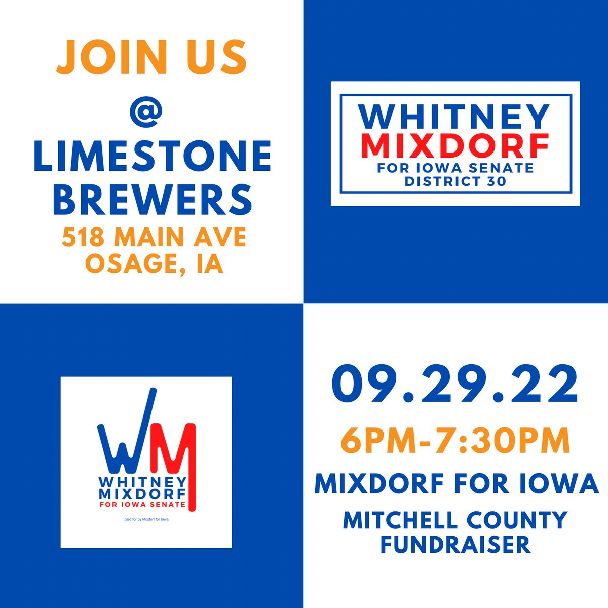 MixdorfForIowa's tweet photo. Join us tonight in Osage! https://t.co/4jwXG3QuZF #iowademocrats #mixdorf4iowa https://t.co/4N3vPARr6V