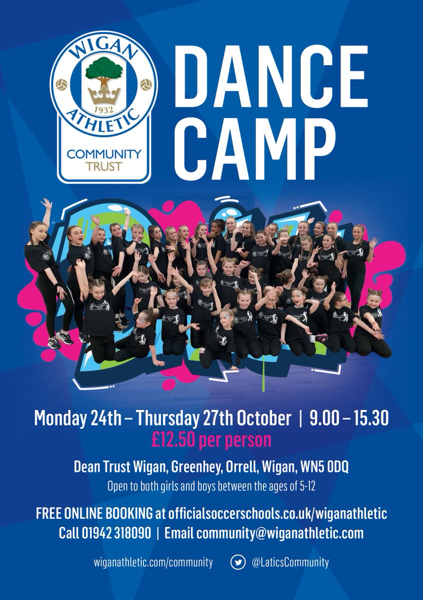 LaticsCommunity's tweet photo. 💃 Our Dance Camps are returning this October Half-Term!

🕺 Open to both boys and girls aged 5 - 12 our Dance Camps are a great way to stay active and try something new over the half-term break!

Find out more and book here ⬇️
https://t.co/AFue4z3qSP

#wafc 🔵⚪️ https://t.co/crR3wvcNqm