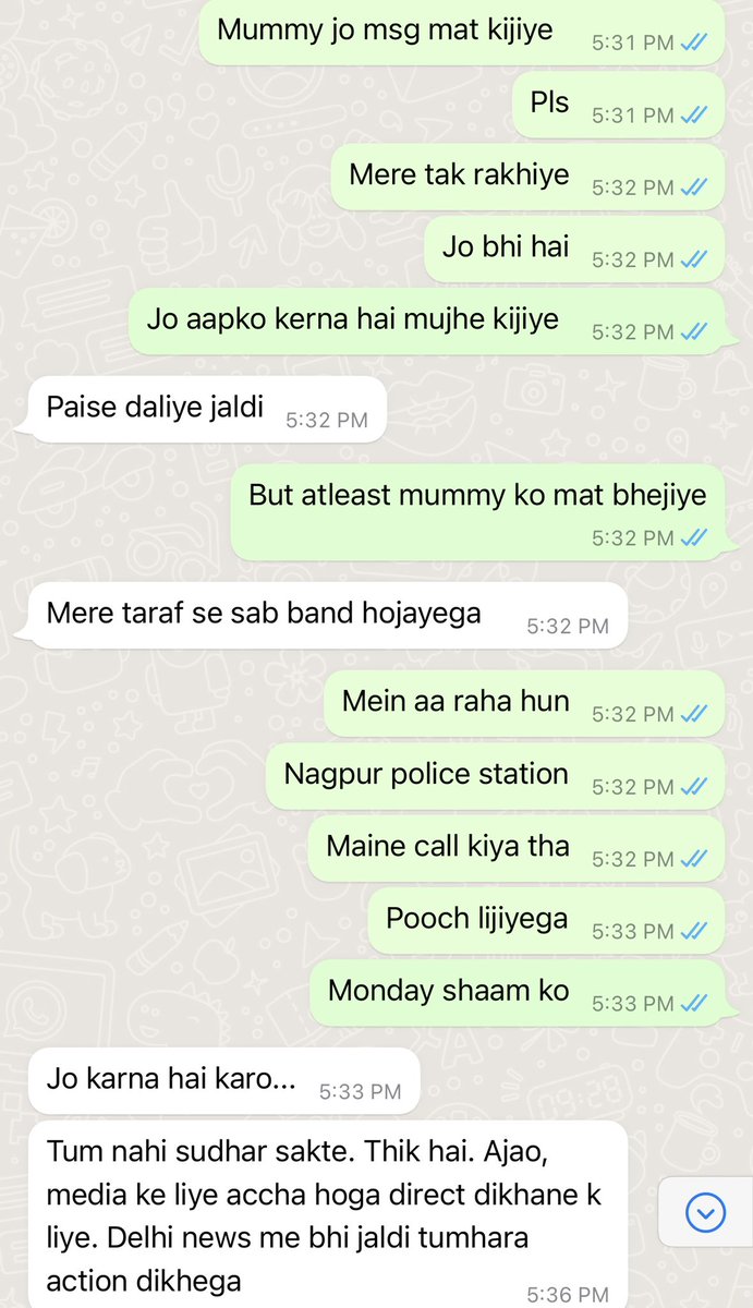 AvaneeshParasar's tweet photo. @kumbhare_anurag @Dwalsepatil @AmitShah @nagpurcp Please check more threatening msgs from @kumbhare_anurag Anurag Khumbhare and his wife Ritika Mehar . They wanted to kill my mother and sister else I needed to pay him. Please see chats from his number how he wants to extract money from me else he will trap me in fake FIRS https://t.co/gvYt39u8KO