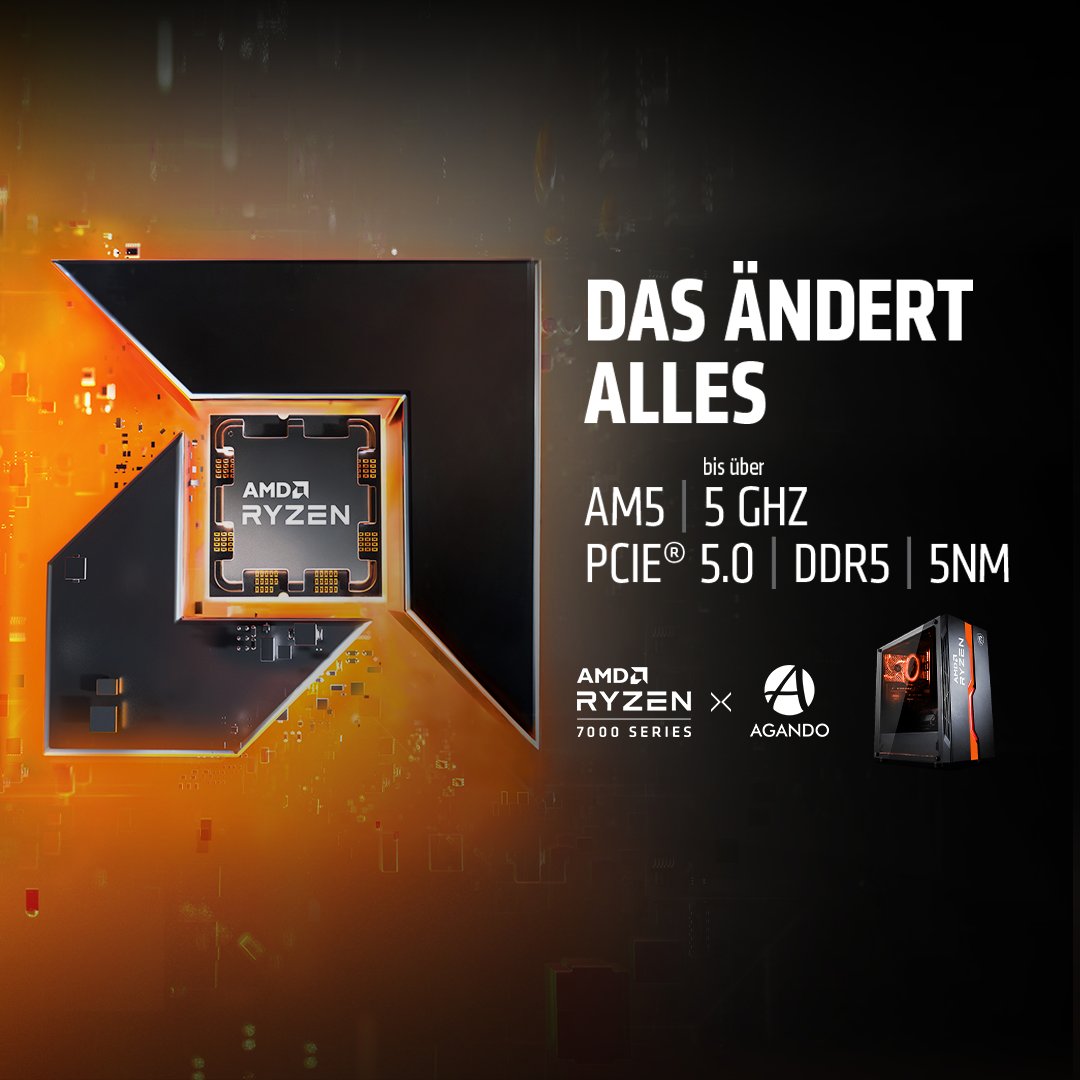 AgandoComputer's tweet photo. AMD RYZEN 7000 - Das ändert alles!
Ab jetzt bieten wir für euch die neuen
AMD Ryzen 7000er Prozessoren an❗️
>>> https://t.co/ckJQvoDWGt
Schnelles #Gaming und starke Performance erleben,
mit einem #AMD Ryzen 7000-Serie-Desktop-Prozessor auf AM5-Sockel-Mainboard.
#AGANDO https://t.co/11IsPOFWEO