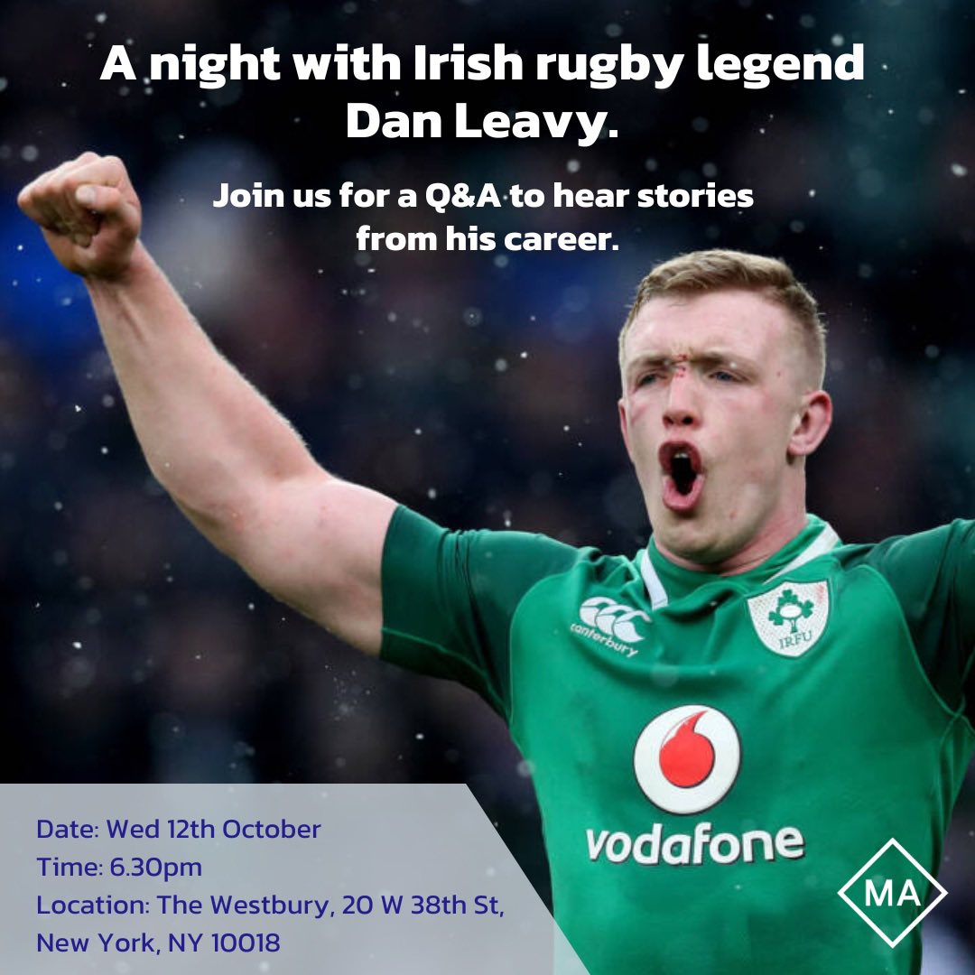 On Wed 12th I’m hosting a Q&amp;A with Irish rugby legend <a href="/DanLeafy94/">Dan Leavy</a>. If your in NYC, come along.