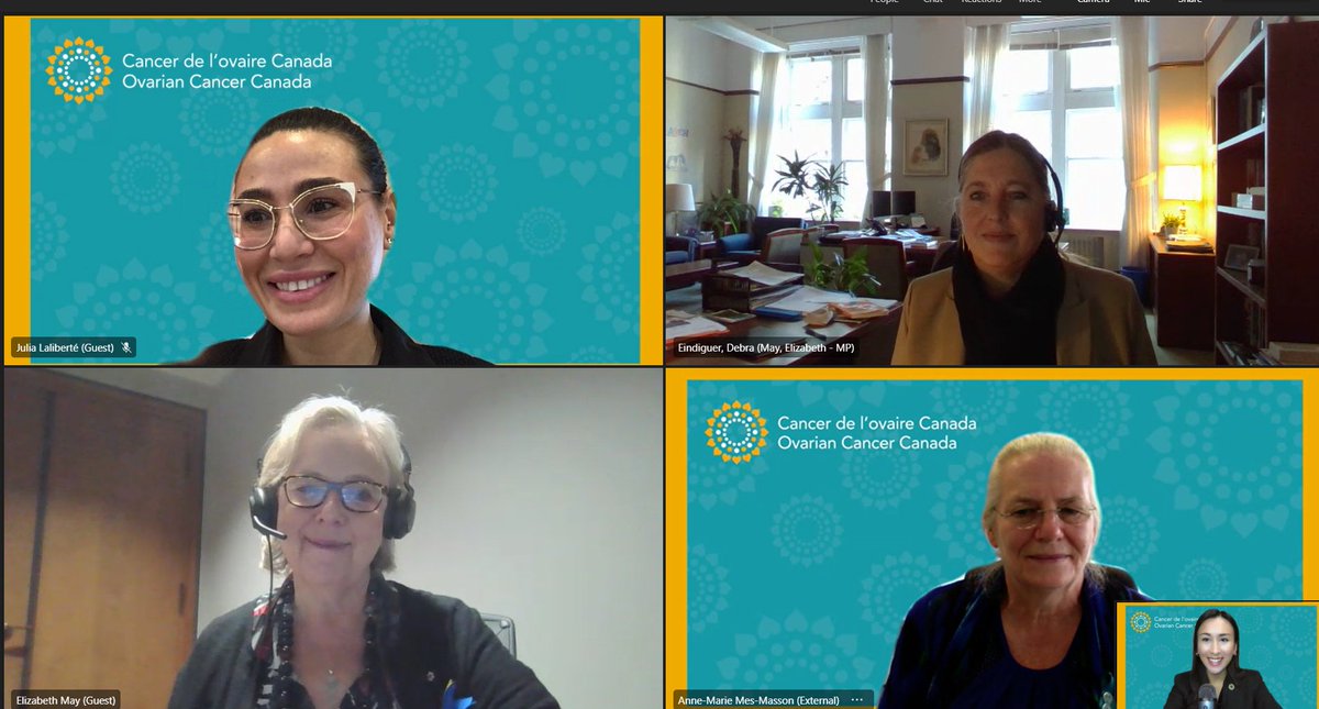 OvarianCanada's tweet photo. Thank you @ElizabethMay for taking the time to learn more about the research initiatives being led by @OvarianCanada. We valued your insights in how we can continue to address the urgent need for ovarian cancer research. #OvarianCancerOnTheAgenda #cdnpoli https://t.co/LJUz39YbcR