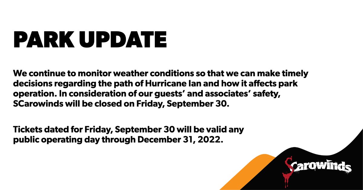 Carowinds on Twitter: "⚠️ Park update for Friday, September 30, 2022. #