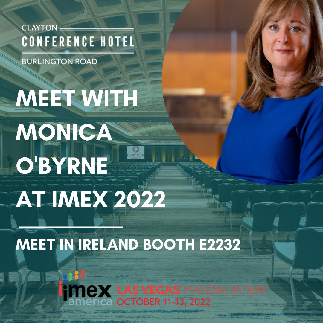 Clayton Conference Hotel Burlington Road (@burlingtonrd) on Twitter photo We are looking forward to seeing you all at <a href="/IMEXAmerica/">IMEX America</a> next month.
➡ Book your appointment now with our Director of Sales & Marketing <a href="/mobyrne94/">Monica Obyrne</a> : bit.ly/3ShqZ8R
EVENT INFORMATION:
📆 IMEX Las Vegas, October 11th - 13th, 2022
📍 Meet In Ireland Booth E2232 We are looking forward to seeing you all at <a href="/IMEXAmerica/">IMEX America</a> next month.
➡ Book your appointment now with our Director of Sales & Marketing <a href="/mobyrne94/">Monica Obyrne</a> : bit.ly/3ShqZ8R
EVENT INFORMATION:
📆 IMEX Las Vegas, October 11th - 13th, 2022
📍 Meet In Ireland Booth E2232